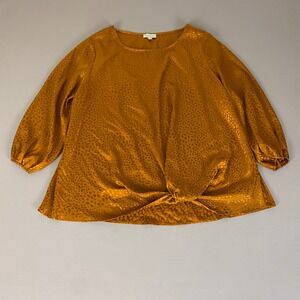 Chenault Blouse Top Women's Plus Size 2X Gold Animal Print Knot Front 3/4 Sleeve